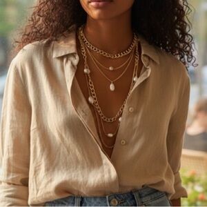 🌺Stella & Dot 3 Layered Paarl $ Chain Necklace